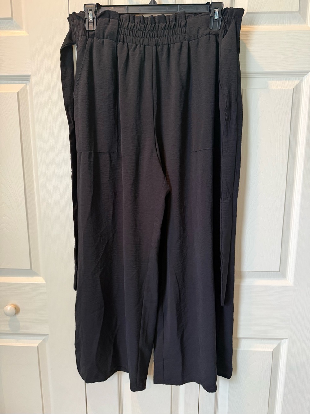 # Wide-Leg 2X Black Pull-On Women's Pants with Tie Waist
